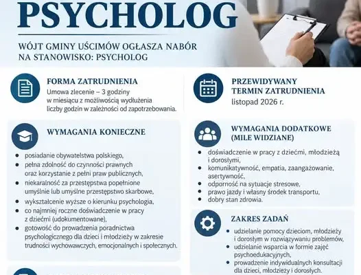 Gmina Uścimów szuka psychologa – nabór na stanowisko