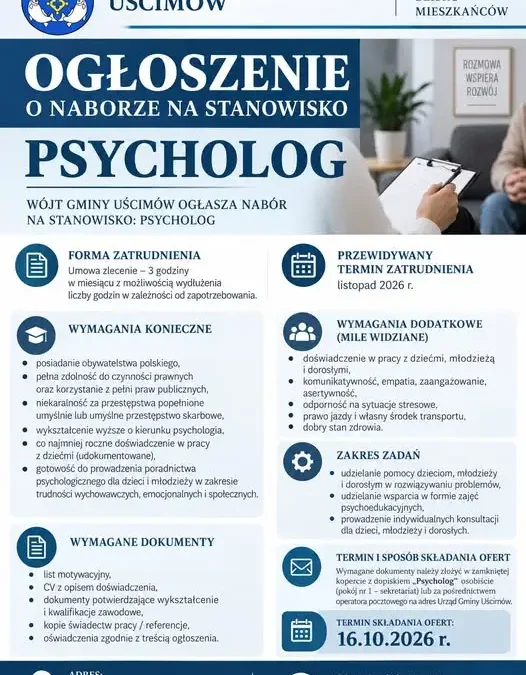Gmina Uścimów szuka psychologa – nabór na stanowisko