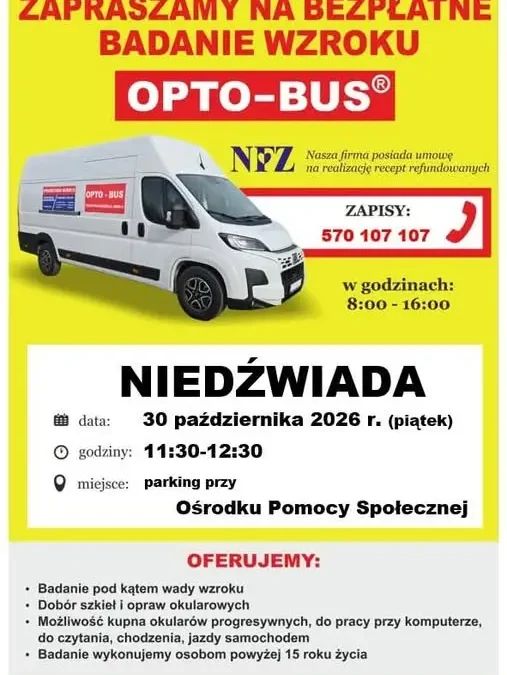 Bezpłatne badanie wzroku w Niedźwiadzie – Opto-Bus już 30 października