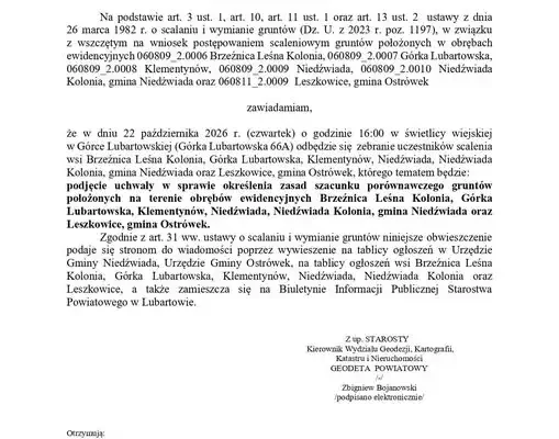 Zebranie uczestników scalenia gruntów w Górce Lubartowskiej – 22 października 2026