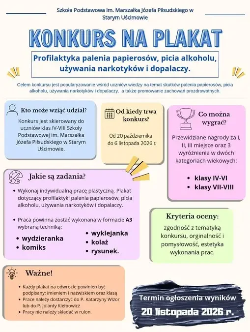 Konkurs na plakat o profilaktyce uzależnień w Starym Uścimowie