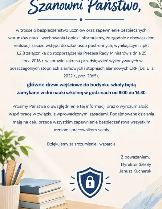 Szkoła w Kocku zamyka drzwi wejściowe w godzinach lekcyjnych