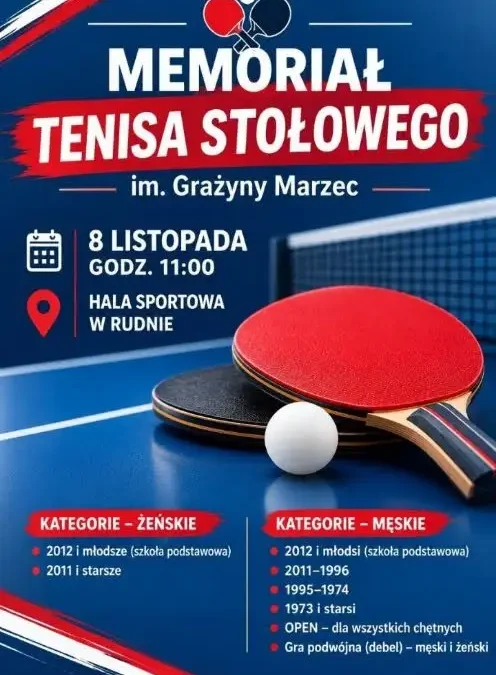 Memoriał Grażyny Marzec w tenisie stołowym – 8 listopada w Rudnie