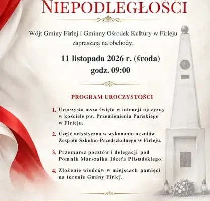 Gmina Firlej zaprasza na obchody Święta Niepodległości 11 listopada 2026